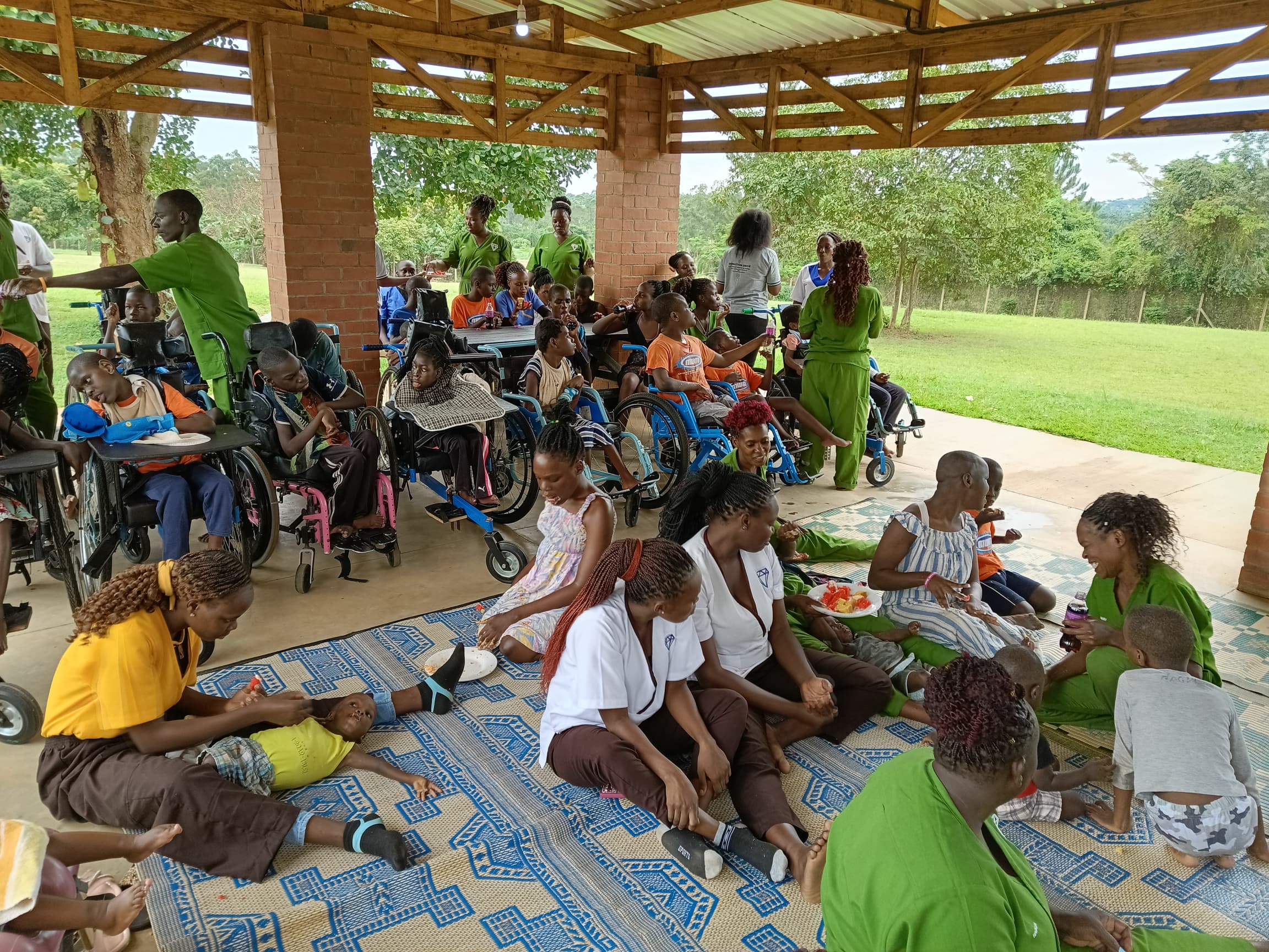 Children with special needs smiling during an Easter event.
